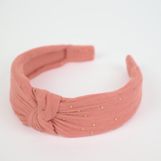Large Crossed Headband gaze pois or rose thé