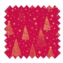 Cotton fabric ex2347 red gold star christmas trees