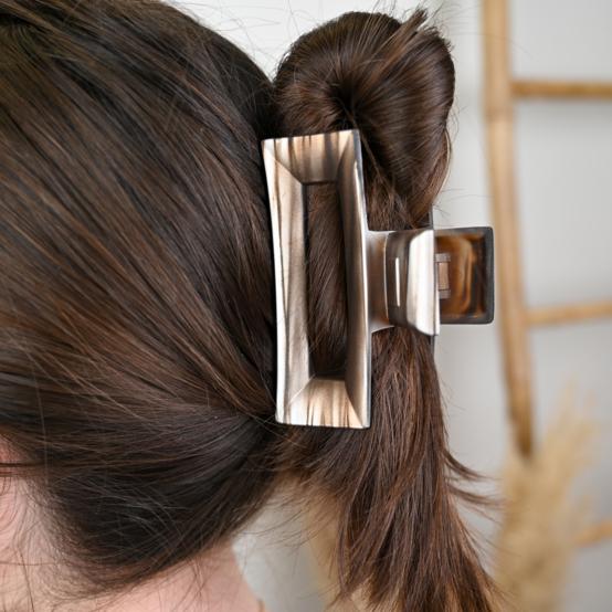 Large Rectangular Hair Clip marbled mocha
