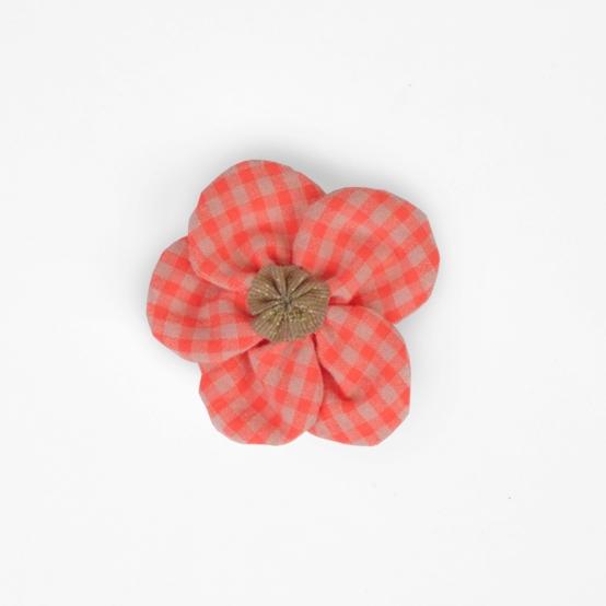 Flower petal hair slide small  neon orange gingham