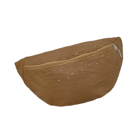 Small banana bag gaze pois or caramel