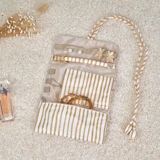 Jewelry pouch rayé or blanc