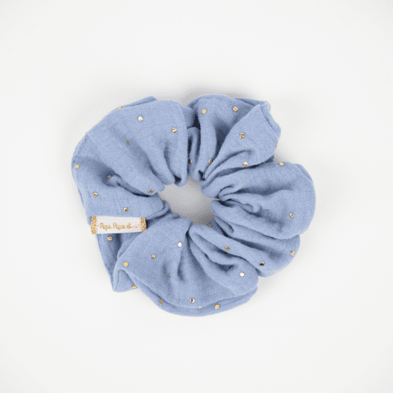 Scrunchie gaze pois or bleu baltique