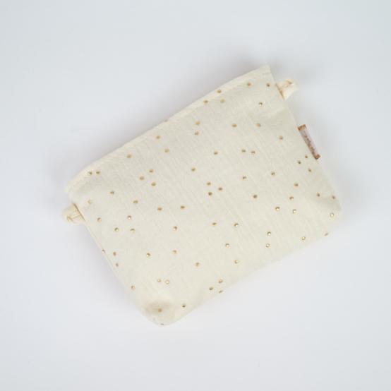 Tiny coton clutch bag gaze pois or écru