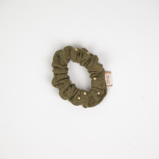 Mini Scrunchie gaze pois or kaki