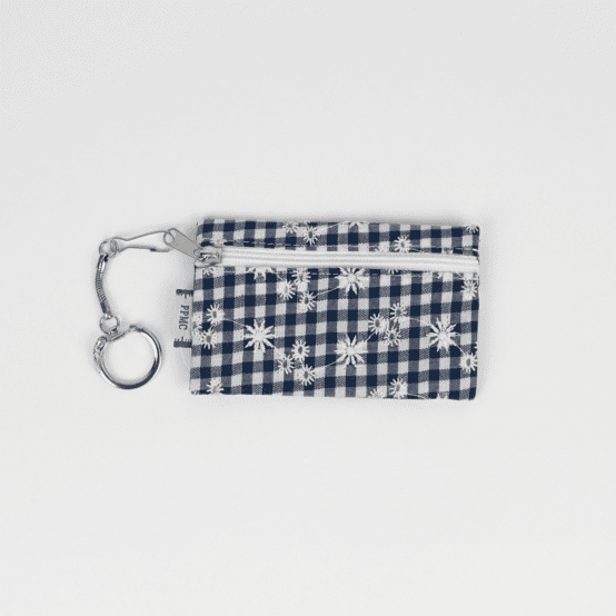 Keyring  wallet navy embroidered gingham