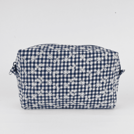 Rectangular toiletry bag navy embroidered gingham
