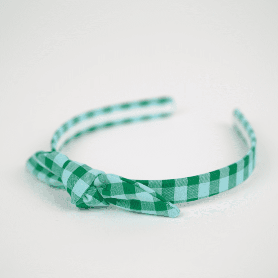 bow headband green mint gingham