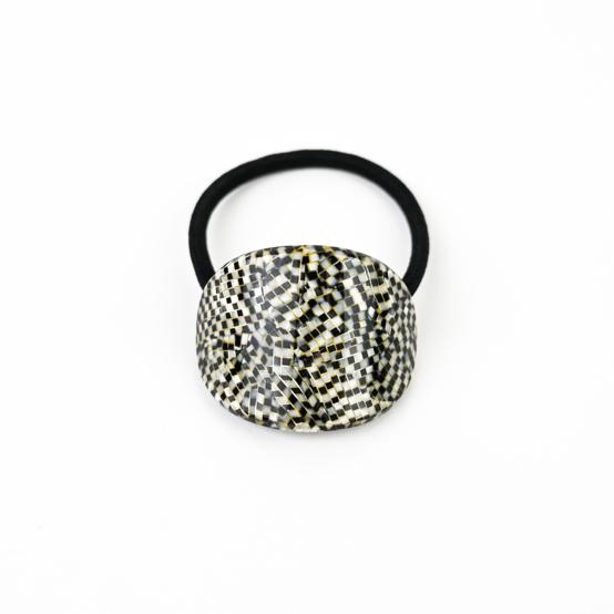  Oval Jewel Hair Tie black gold checkerboard