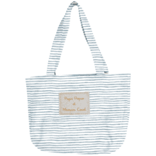 Foldable tote bag striped blue gray glitter