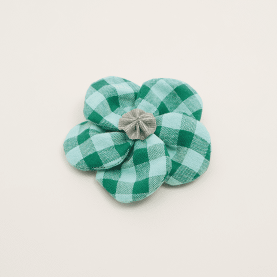 Flower petal hair slide small  green mint gingham