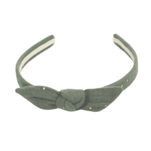 bow headband almond green with golden dots gauze
