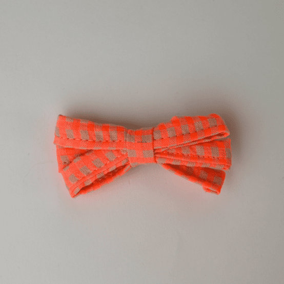 Ribbon clip small  neon orange gingham