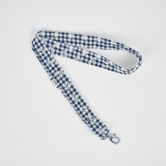 Lanyard necklace navy embroidered gingham