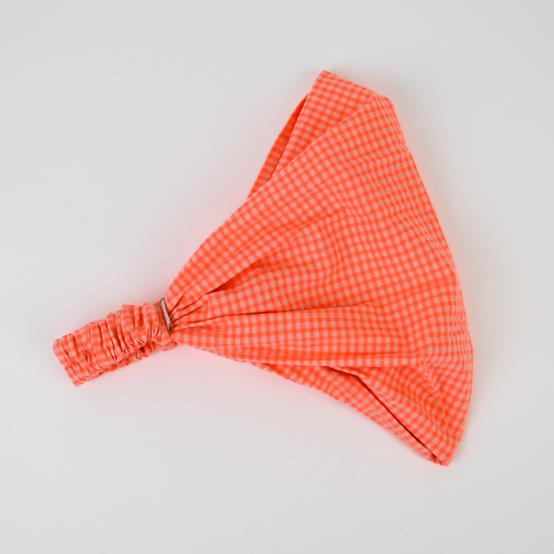 Headscarf headband- Adult size neon orange gingham