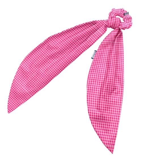 Long tail scrunchie neon pink gingham
