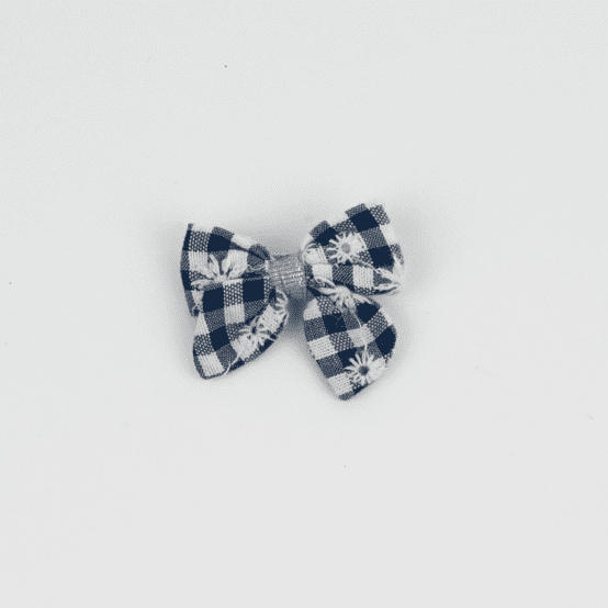 Mini bow tie clip navy embroidered gingham