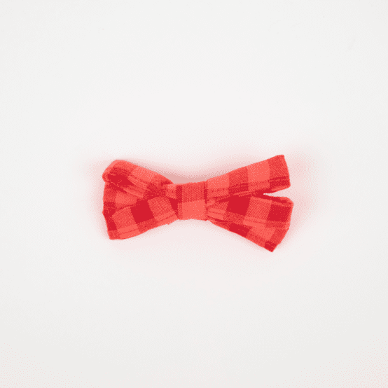 Ribbon clip small  coral red gingham
