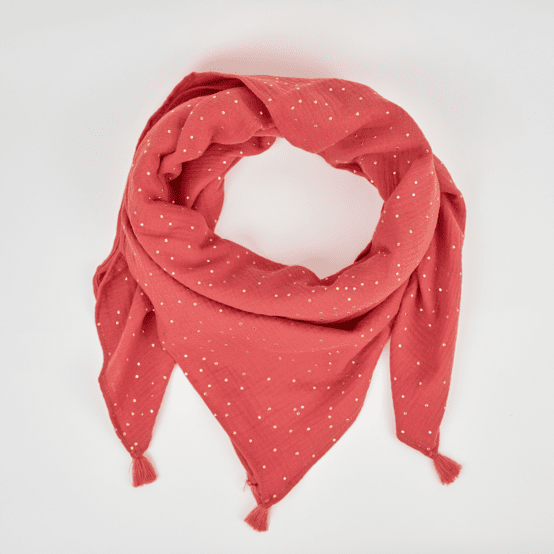 Pom pom scarf marsala gold double gauze