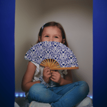 Hand-held fan scandinavia bleu