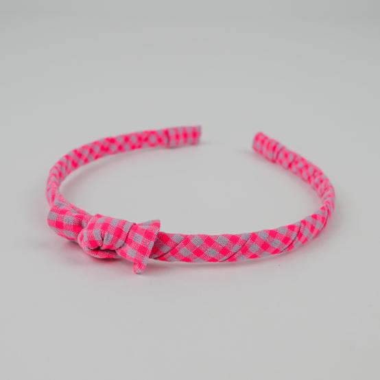 Thin headband neon pink gingham