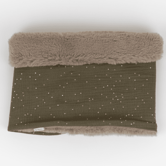 Adult Fur scarf snood gaze pois or kaki