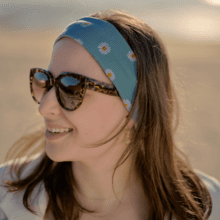 Stretch jersey headband  ribbed mint daisy