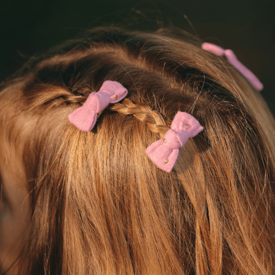 Small bows hair clips gaze pois or rose thé