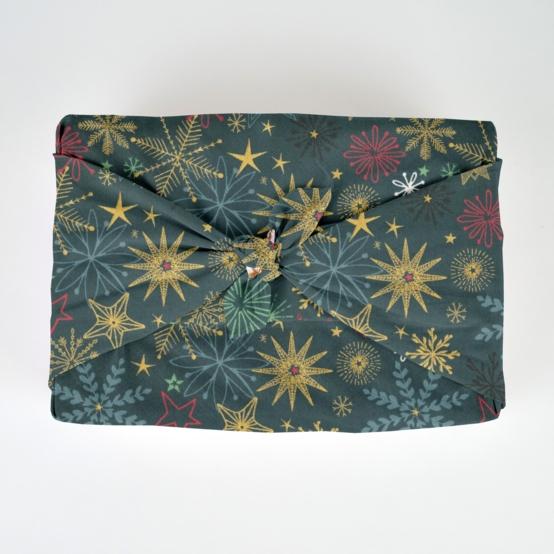 Furoshiki tall 73 x 73 ex2556 christmas star gold green blue
