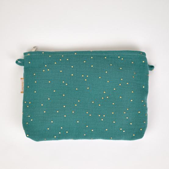 Coton clutch bag gaze pois or eucalyptus