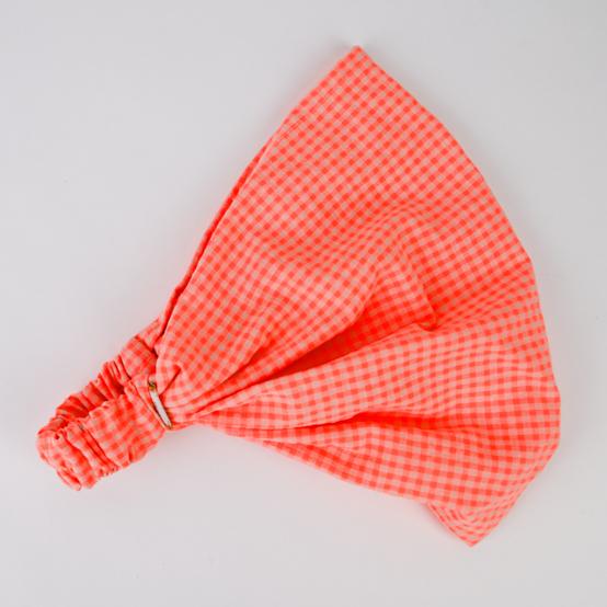Headscarf headband- child size neon orange gingham