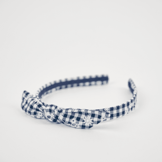 bow headband navy embroidered gingham