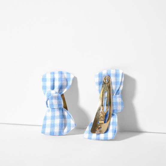 Small bows hair clips sky blue gingham