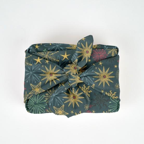 Furoshiki medium 48x48 ex2556 christmas star gold green blue