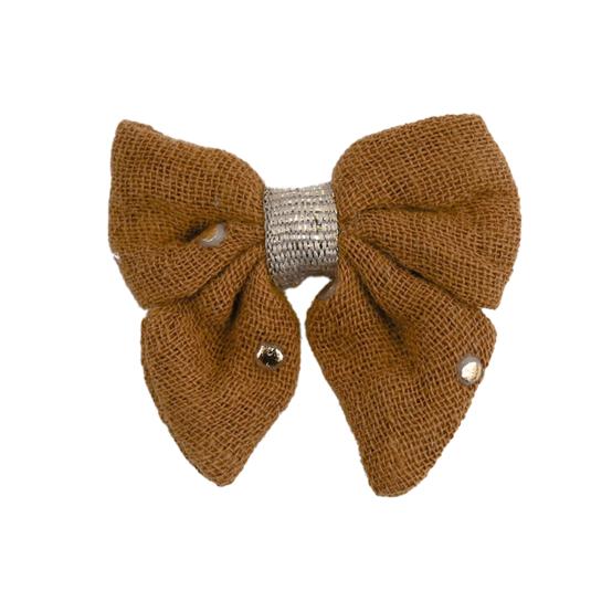Mini bow tie clip gaze pois or caramel