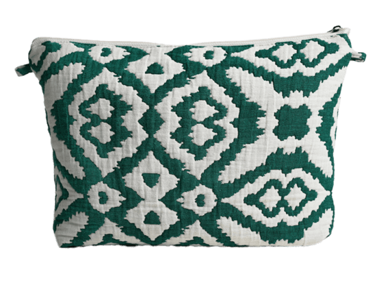 Cosmetic bag with flap jacquard vert