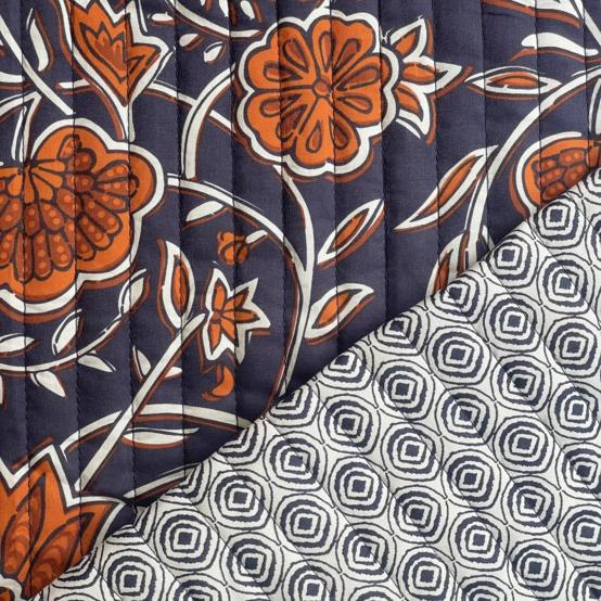 Quilted fabric ex2610 indian navy caramel quilt