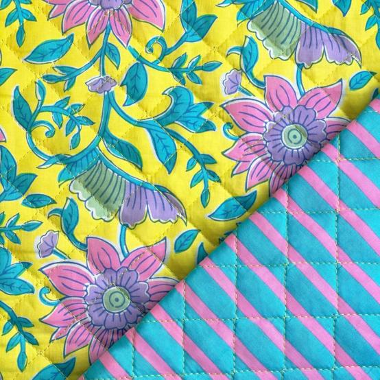 Quilted fabric ex2609 turquoise yellow indian quilt