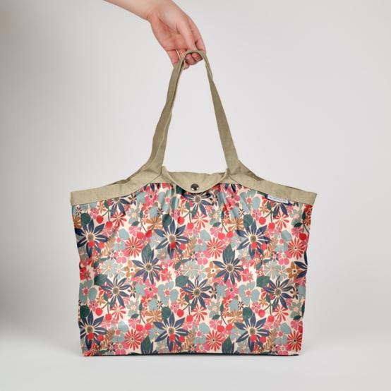 Pleated tote bag - Medium size cerise en fleur
