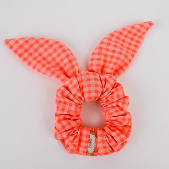 Bunny ear Scrunchie neon orange gingham