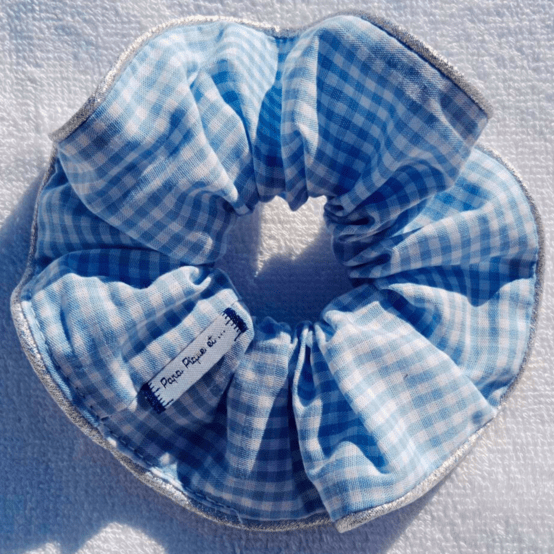 Large Piping Scrunchie sky blue gingham