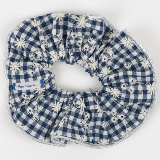 Large Piping Scrunchie navy embroidered gingham