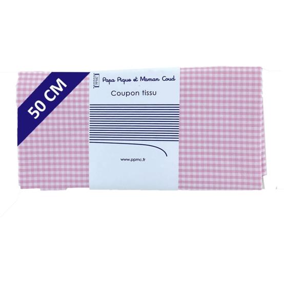 Coupon tissu 50 cm pink gingham