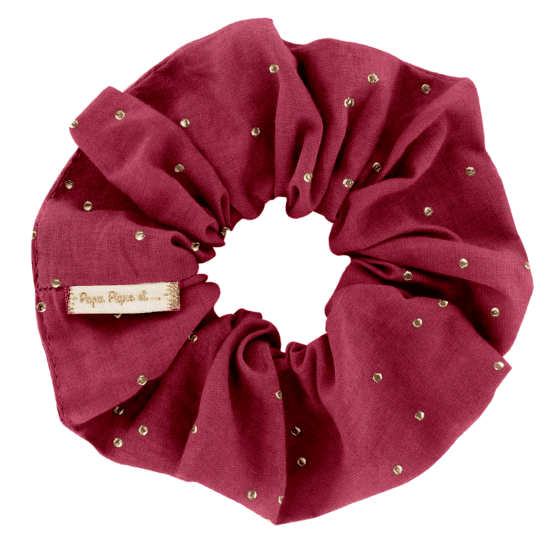 Scrunchie gaze pois or grenat