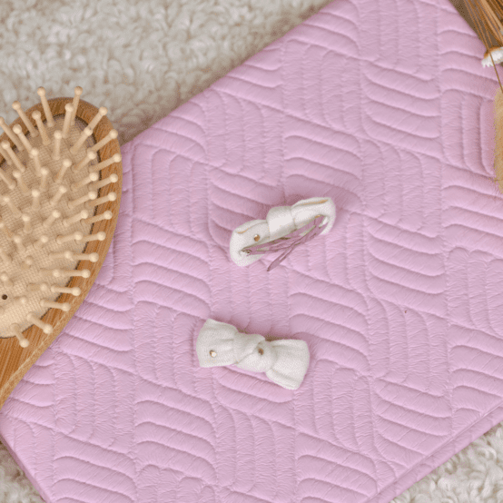 Small bows hair clips gaze pois or écru