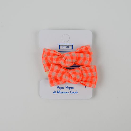 Small Elastics bows neon orange gingham