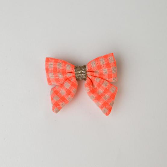 Mini bow tie clip neon orange gingham