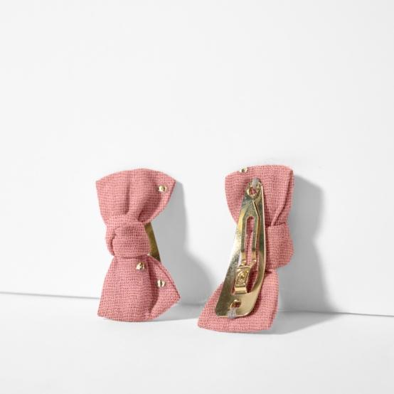 Small bows hair clips gaze pois or rose thé