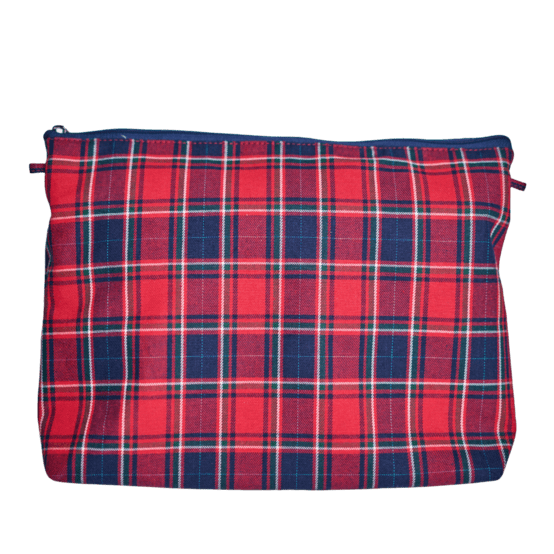 Cosmetic bag with flap tartan rouge