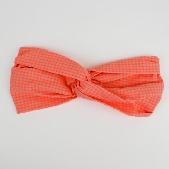 crossed headband neon orange gingham